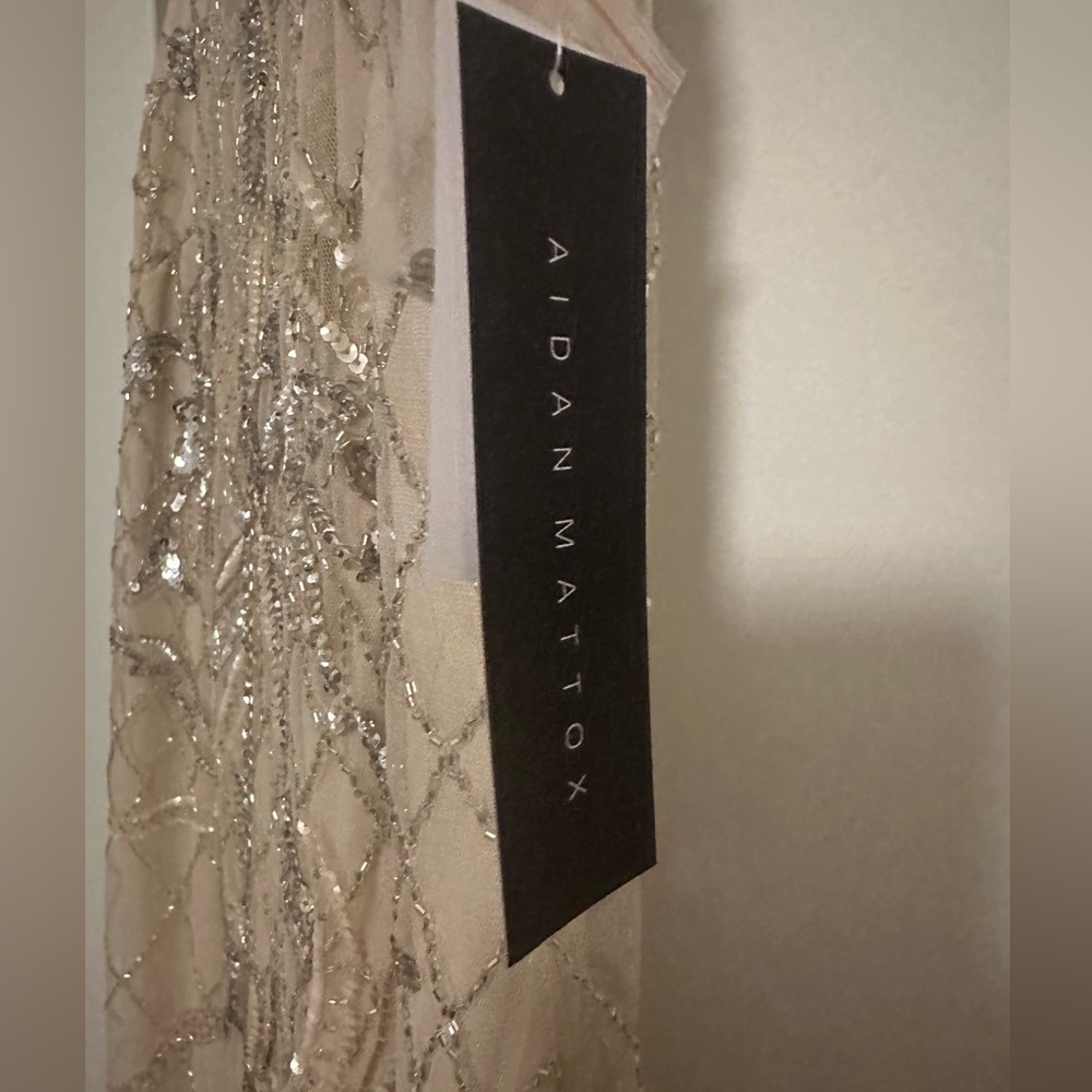 Aidan Mattox women's sequin & beaded a line dress - champagne - size 4